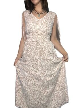 Jopna Cream Beige Abstract Boho Maxi Dress